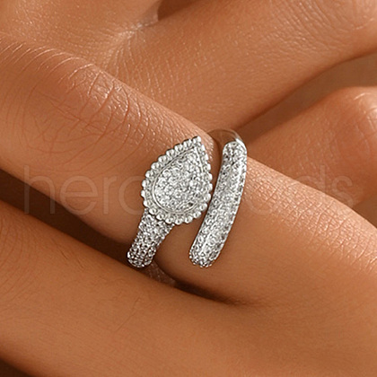 Brass Micro Pave Cubic Zirconia Cuff Rings for Women FN3097-2-1