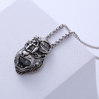 Retro Rock Punk Men's Skull Wolf Stainless Steel Pendant Necklaces NY3455-1
