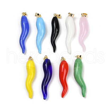 Handmade Lampwork with Brass Pendants KK-Q095-02-1