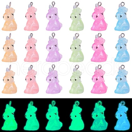 24Pcs 6 Colors Luminous Transparent Resin Pendants RESI-SZ0002-07-1