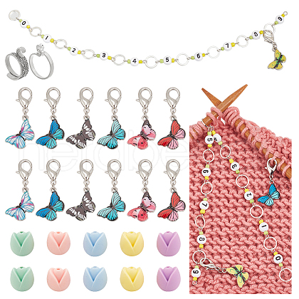 35Pcs Butterfly & Flower DIY Knitting Tool Sets HJEW-NB00055-1