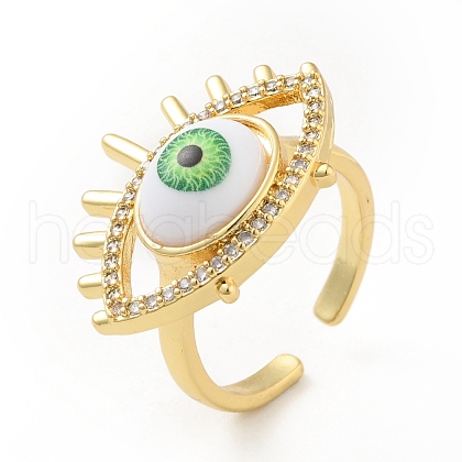 Cubic Zirconia Sun with Evil Eye Open Cuff Ring with Enamel RJEW-B042-08G-02-1