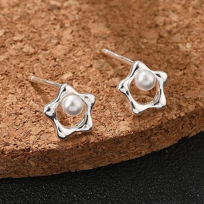 925 Sterling Silver Stud Earrings EJEW-D317-01S-1