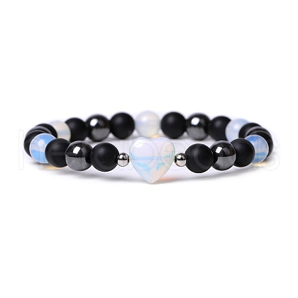 Opalite Heart Beaded Stretch Bracelet PW-WG70241-07-1