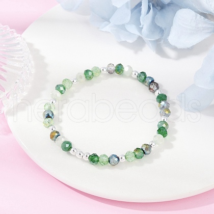 Faceted Round Electroplate Glass Beads Stretch Bracelets for Women BJEW-JB11628-02-1