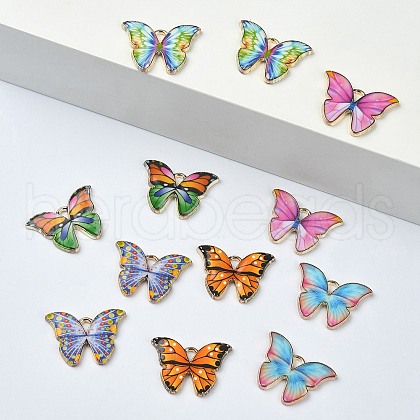 12Pcs 6 Colors Light Gold Tone Alloy Enamel Pendants ENAM-YW0003-45-1