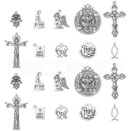 100Pcs 10 Styles Tibetan Style Alloy Pendants TIBEP-CJ0003-52-1