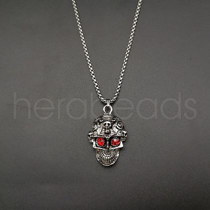 Alloy Ruby Rhinestone Pendant 667 Stainless Steel Chain Necklaces FS-WG7010E-03-1