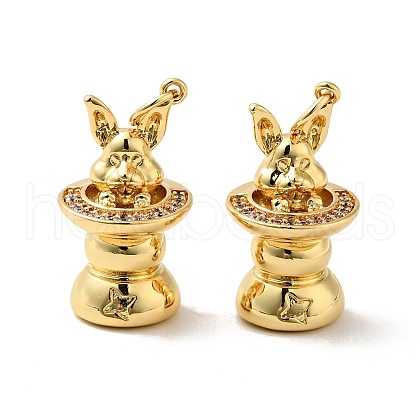 Rack Plating Brass Micro Pave Clear Cubic Zirconia Pendants KK-H431-03G-1