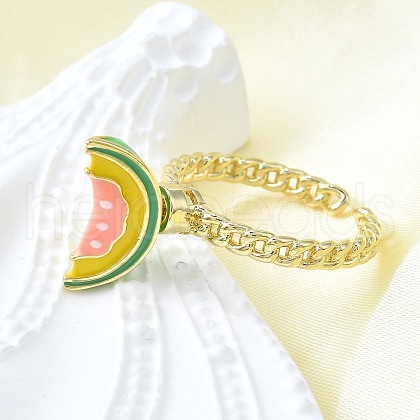 Brass Enamel Open Cuff Rings for Women RJEW-F179-08G-03-1