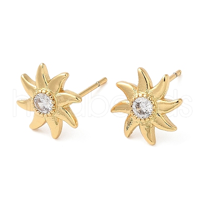 Rack Plating Brass Sun Studs Earrings with Cubic Zirconia EJEW-D061-29G-1