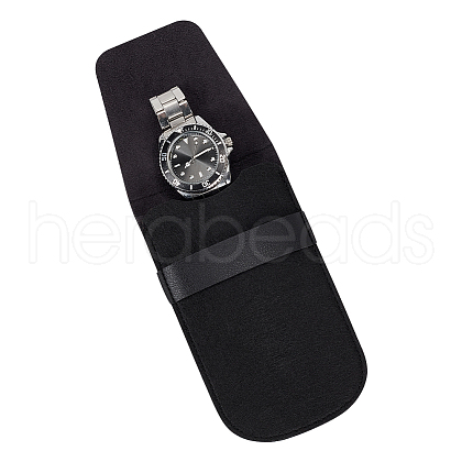 Portable PU Leather & Felt Single Watch Pouch Storage Bags ABAG-WH0248-501A-1
