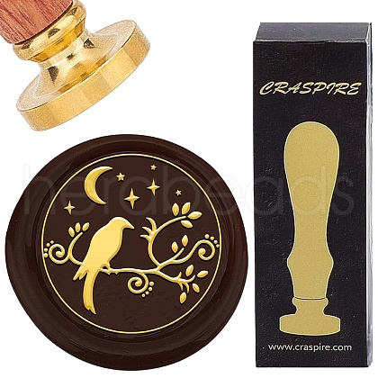 Brass Wax Seal Stamp with Wood Handle AJEW-WH0412-0293-1