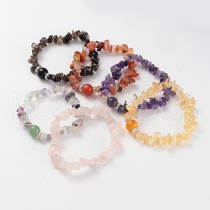 Chips Natural Gemstone Beaded Stretch Bracelets BJEW-JB02131-1