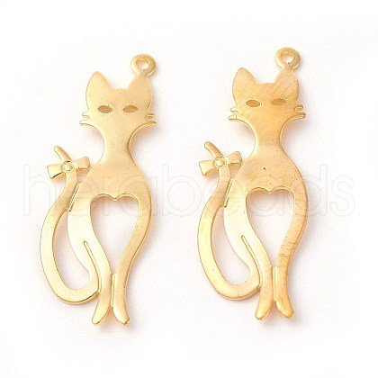Rack Plating Brass Kitten Pendants X-KK-F772-16G-1