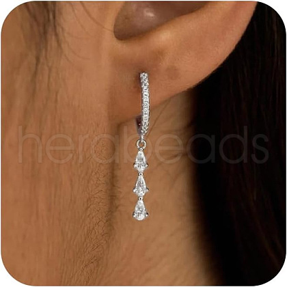 Teardrop Brass Micro Pave Clear Cubic Zirconia Hoop Earrings FS-WGBF553-02-1