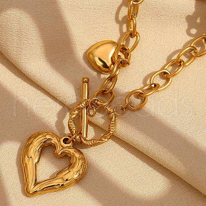 304 Stainless Steel OT Heart Pendant Necklaces for Women NJEW-B130-01G-1