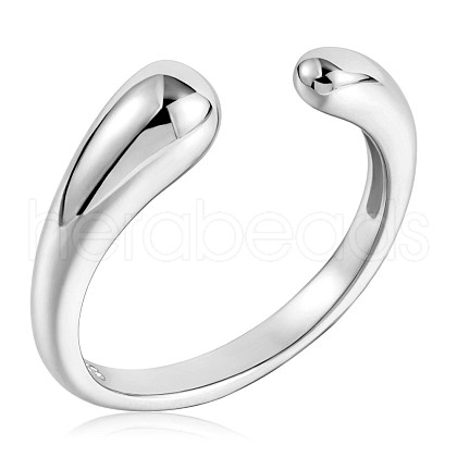 Rhodium Plated 925 Sterling Silver Teardrop Open Cuff Ring for Women JR865A-1