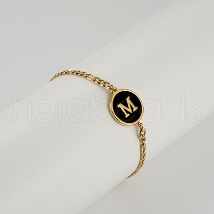Flat Round with Letter Pattern 304 Stainless Steel Link Bracelets FS-WG4692B-11-1