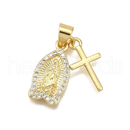 Rack Plating Brass Micro Pave Cubic Zirconia Pendants KK-D343-13G-1