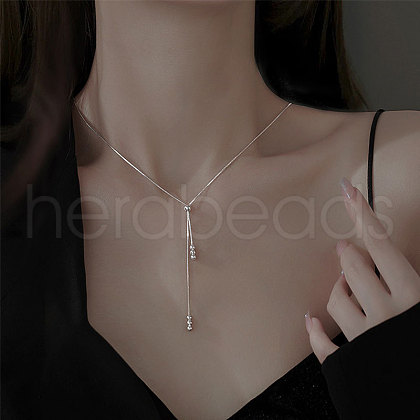 Adjustable 925 Sterling Silver 3 Round Beaded Lariat Necklaces for Women FS-WGC81C4-01-1