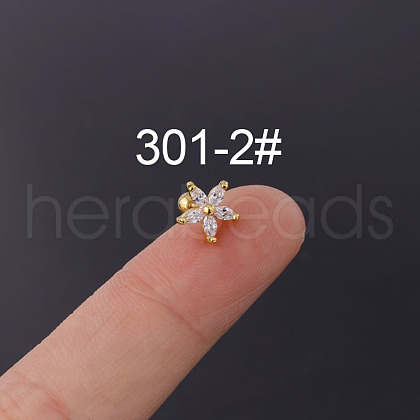 Flower 316L Surgical Stainless Steel Micro Pave Cubic Zirconia Cartilage Earrings WGAF33A-02-1