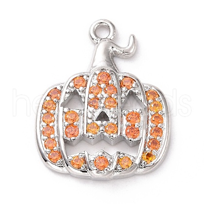 Eco-friendly Brass Micro Pave Dark Orange Cubic Zirconia Pendants KK-D079-22P-1