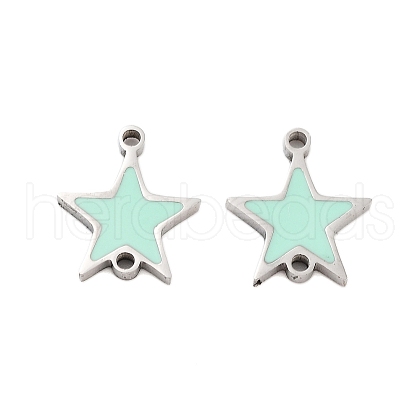 304 Stainless Steel Aquamarine Enamel Connector Charms STAS-Z078-14P-1