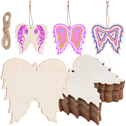 SUNNYCLUE 2 Sets Unfinished Wood Pendant Decorations WOOD-SC0001-89-1