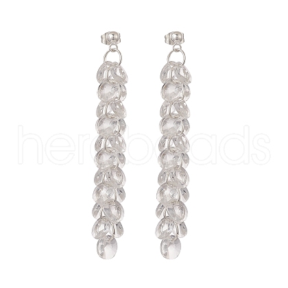 Glass Disc Beaded Tassel Dangle Stud Earrings EJEW-TA00214-1
