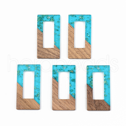 Transparent Resin & Walnut Wood Pendants RESI-S389-057A-B03-1