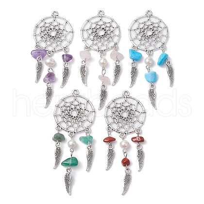 Mixed Gemstone Chip Big Pendants PALLOY-JF02293-1