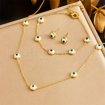 Stainless Steel & Natural Shell Chain Necklace & Bracelet & Stud Earring FS-WG047CA-05-1