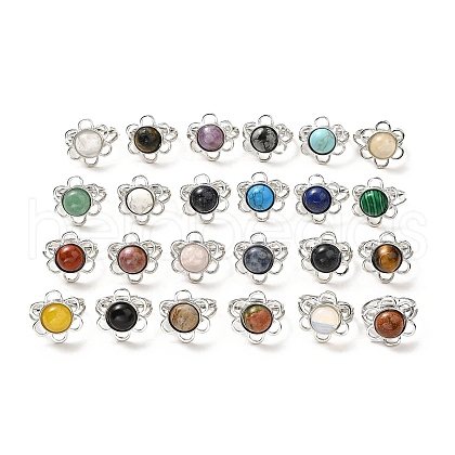 Natural & Synthetic Gemstone Adjustable Rings RJEW-P043-01P-1