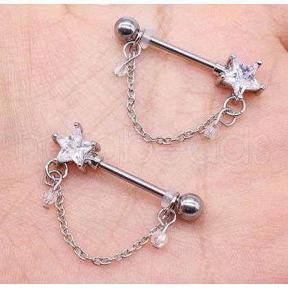 316L Surgical Stainless Steel Cubic Zirconia Star Nipple Stirrups WG4A16E-01-1