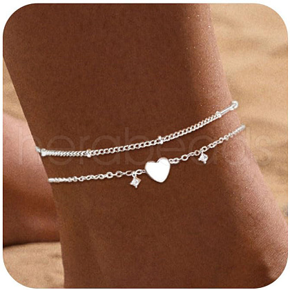 Heart Star Brass Crystal Rhinestone Charm Double Layer Anklets for Women FS-WG032DF-04-1