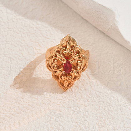 Elegant Geometric Hollow Brass Pave Cubic Zirconia Adjustable Finger Rings for Women UK7533-3-1