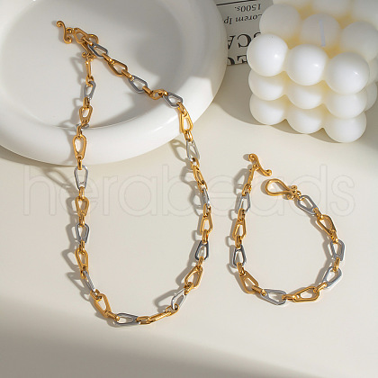 Stainless Steel Teardrop Link Chain Bracelets & Necklaces Sets for Unisex KY6567-1-1