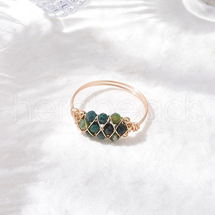 Natural Green Aventurine Beads with Solid Round Brass Beads and Eco-Friendly Copper Wire Rings RJEW-TA00184-04-1