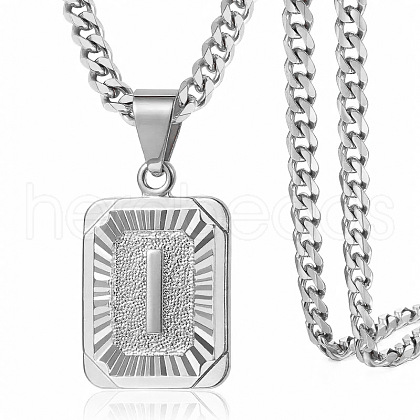 Rectangle with Letter Pattern 304 Stainless Steel Pendant Necklaces FS-WGFC766-05-1