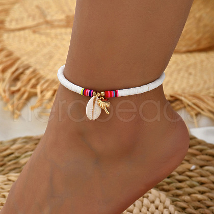 Bohemian Handmade Polymer Clay Hwishi Beaded Stretch Anklets WG70F94-01-1