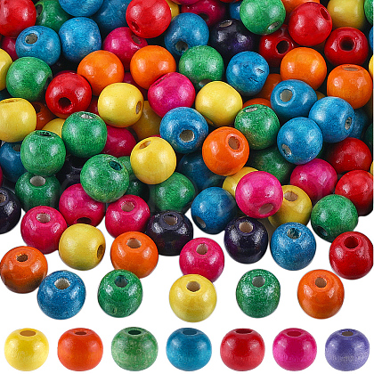 Gorgecraft 200Pcs Dyed Natural Wood Beads WOOD-GF0002-13B-1