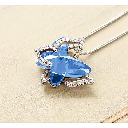 Butterfly Brass Pave Glass Birth Stone Pendant Necklaces FS-WG3BB0A-02-1