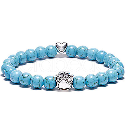 Synthetic Turquoise Bead Stretch Bracelets for Women Men XZ2326-1-1