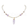 Glass & Shell Pearl &  Synthetic Non-magnetic Hematite Beaded Necklaces NJEW-JN04976-4