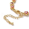 Enamel Evil Eye & Cubic Zirconia Heart Link Chain Bracelet BJEW-H555-01D-3