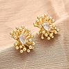 Flower Brass Clear Cubic Zirconia Stud Earrings EJEW-R025-22G-2