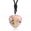 Natural Rhodonite Heart Engraved AnKh Cross Pendant Personalized DIY Necklaces SC1205-10-1