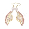 Butterfly Wing Natural Rose Quartz & Seed Beads Dangle Earrings EJEW-MZ00165-1