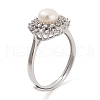 Mother's Day Jewellery Flower Natural Pearl & Cubic Zirconia Finger Rings STER-Z009-06P-1